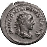 Roman Empire Philip II (Caesar) AD 244-246 Silver Antoninianus Extremely Fine; large flan, rev. stru