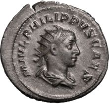 Roman Empire Philip II (Caesar) AD 244-246 Silver Antoninianus Extremely Fine; large flan, rev. stru