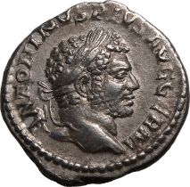 Roman Empire Caracalla AD 215 Silver Denarius Extremely Fine