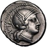 Roman Republic & Imperatorial L. Rutilius Flaccus 77 BC Silver Denarius About Extremely Fine