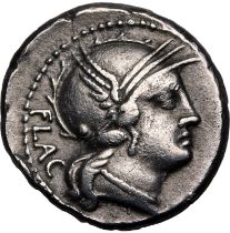 Roman Republic & Imperatorial L. Rutilius Flaccus 77 BC Silver Denarius About Extremely Fine