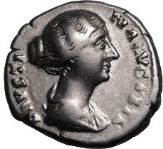 Roman Empire Faustina II (daughter of Antoninus Pius) AD 154-157 Silver Denarius About Good Very Fin
