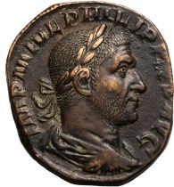 Roman Empire Philip I AD 247 Bronze Sestertius Good Extremely Fine; a wonderful bronze, exhibiting g