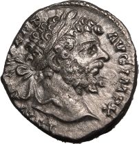 Roman Empire Septimius Severus AD 197-198 Silver Denarius About Extremely Fine