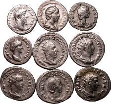 Roman Empire Various Emperors/Empresses 2nd-3rd centuries AD Silver 9 x AR Denarii/Antoniniani About