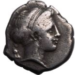 Ancient Greece: Campania, Neapolis circa 380-280 BC Silver Didrachm Very Fine; banker's mark on rev.