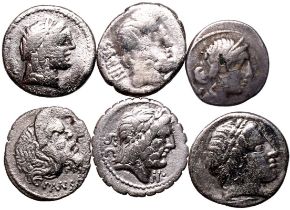 Roman Republic & Imperatorial Julius Caesar + Various Moneyers 1st century BC Silver 5 x AR Denarii 