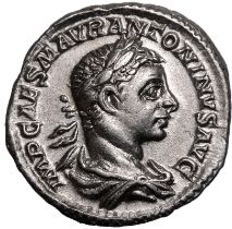 Roman Empire Elagabalus AD 218-222 Silver Denarius About Extremely Fine; boasting lustrous metal
