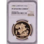 1980 Gold 5 Pounds (5 Sovereigns) Proof NGC PF 69 ULTRA CAMEO
