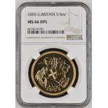 2005 Gold 5 Pounds (5 Sovereigns) Reworked St. George NGC MS 66 DPL Box & COA