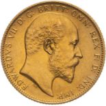 1902 Gold Sovereign Matte Proof About FDC, hairlines, scratch