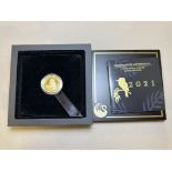 Australia Elizabeth II 2021 P Gold 25 Dollars (1/4 oz.) Australian Kookaburra Proof Box & COA