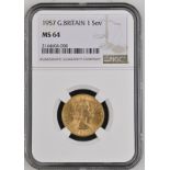 1957 Gold Sovereign NGC MS 64