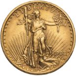 United States 1908 Gold 20 Dollars Saint-Gaudens; Double Eagle Extremely fine, cleaned