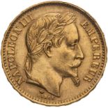 France Napoleon III 1867 A Gold 20 Francs Good very fine