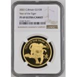 2022 Gold 100 Pounds (1 oz.) Year of the Tiger Proof NGC PF 69 ULTRA CAMEO Box & COA