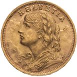 Switzerland 1947 Gold 20 Francs Vreneli Extremely fine