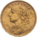 Switzerland 1927 Gold 20 Francs Vreneli Extremely fine, edge knocks
