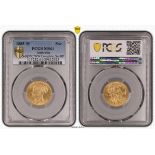 1885 M Gold Sovereign St George; W.W. Complete. Small B.P. PCGS MS61