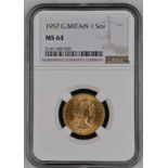 1957 Gold Sovereign NGC MS 64