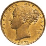 1872 M Gold Sovereign Shield Extremely fine, obverse scratch