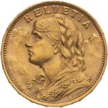 Switzerland 1927 Gold 20 Francs Vreneli Extremely fine