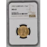 1957 Gold Sovereign NGC MS 63