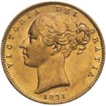 1871 S Gold Sovereign Shield; WW Incuse Extremely fine