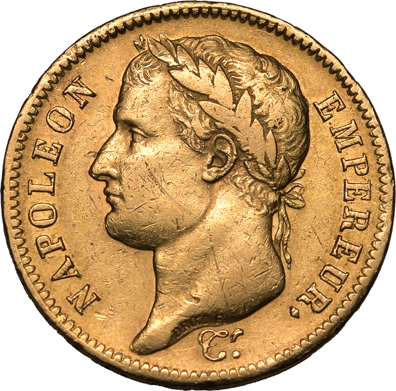 France Napoleon I 1812-A Gold 40 Francs Paris Very Fine, Lightly Cleaned