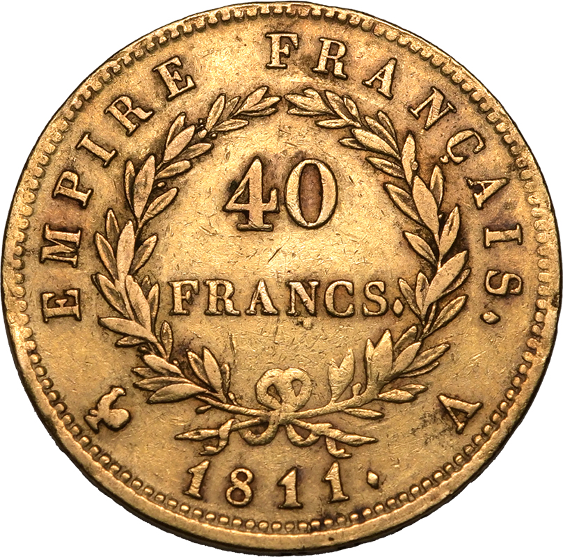 France Napoleon I 1811-A Gold 40 Francs Paris About Very Fine - Image 2 of 2