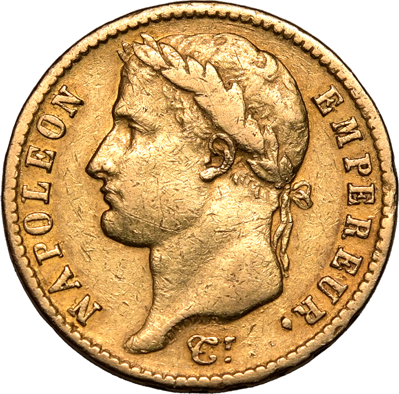 France Napoleon I 1810-A Gold 20 Francs Paris About Very Fine Cleaned