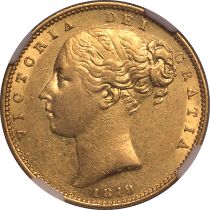 1849 Gold Sovereign Roman I Extremely Rare R3 Single-Finest NGC AU58