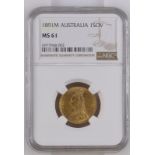 1891 M Gold Sovereign Long Tail NGC MS 61