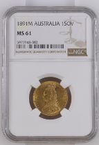 1891 M Gold Sovereign Long Tail NGC MS 61