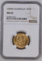 1905 M Gold Sovereign NGC MS 63