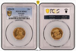 1894 M Gold Sovereign PCGS MS61