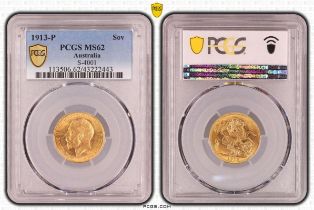 1913 P Gold Sovereign PCGS MS62