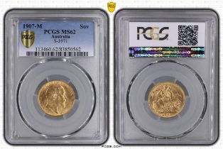 1907 M Gold Sovereign PCGS MS62