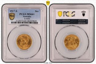 1917 S Gold Sovereign PCGS MS64+