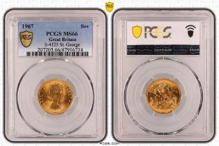 1967 Gold Sovereign Equal-finest PCGS MS66