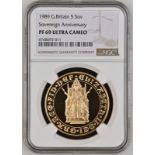 1989 Gold 5 Pounds (5 Sovereigns) 500th Anniversary Proof NGC PF 69 ULTRA CAMEO