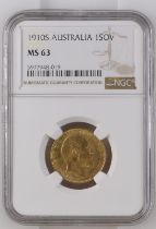 1910 S Gold Sovereign NGC MS 63