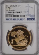 2021 Gold 5 Pounds (5 Sovereigns) 95th Birthday privy mark Proof NGC PF 70 ULTRA CAMEO