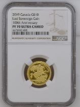 Canada 2019 Gold 10 Dollars 100th Anniversary of the last Canadian Sovereign Proof NGC PF 70 ULTRA C