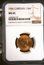 1966 Gold Sovereign NGC MS 65