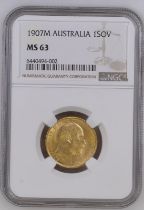 1907 M Gold Sovereign NGC MS 63