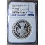 2021 Silver 5 Pounds Alfred the Great Proof Piedfort NGC PF 70 ULTRA CAMEO Box & COA