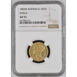 1884 M Gold Sovereign Shield NGC AU 55