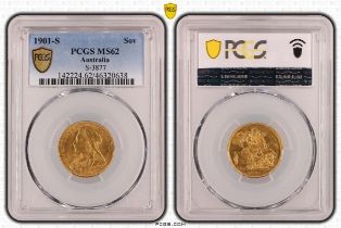 1901 S Gold Sovereign PCGS MS62