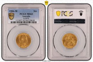 1906 M Gold Sovereign PCGS MS62